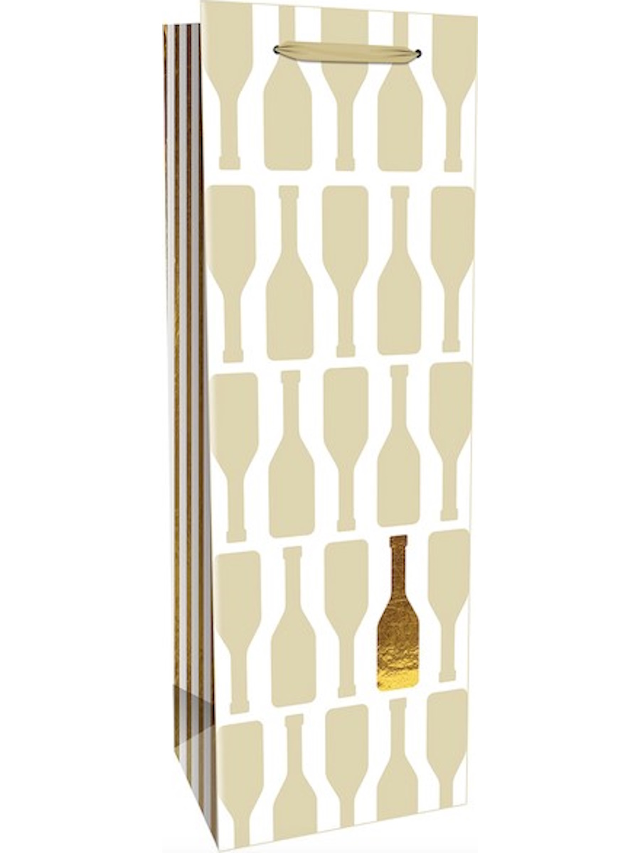 Пакет подарочный из крафт-бумаги с тисн. фольг. 12,5х36,х5,9 см, Золотая бутылка, 200 гр, ППК-6123