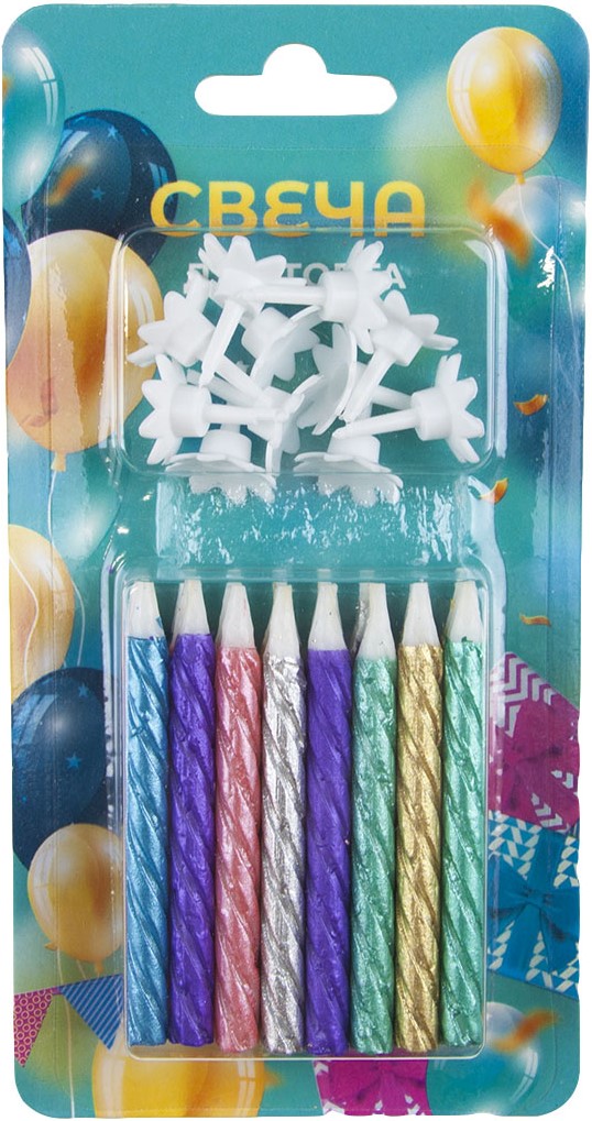 Свечи Спирали, Ассорти, Металлик, 6 см, 24 шт.2154