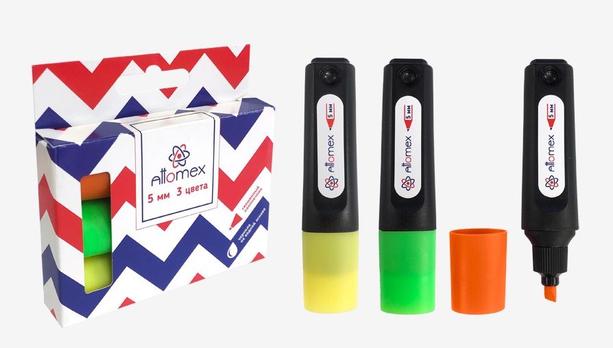 Набор маркеров-выделителей, Attomex, (03 цвета), желт, зел, оранж, 1-5 мм, 5045358