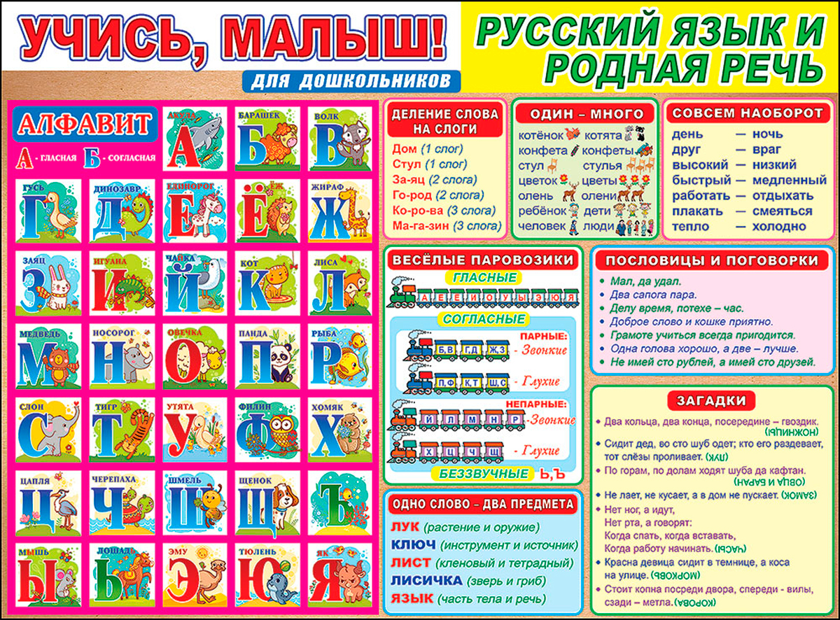 Плакат А2,'Учись малыш! Русский язык и родная речь', 0800555