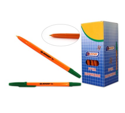 РУЧКА 'ШАРИКОВАЯ ЗЕЛЕНАЯ, ОРАНЖЕВЫЙ КОРПУС, AR- 51 ;ЗЕЛЕНАЯ