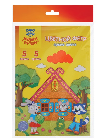 Фетр Мульти-Пульти 'Приключения Енота', флуоресцентные цвета, А4, 5 листов, 5 цветов, ФЦ5ф_18066