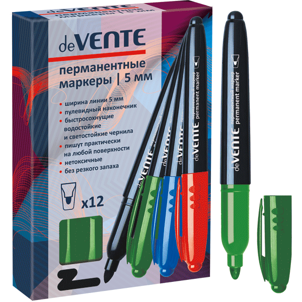 Маркер перманентный 'deVENTE', круглый корпус , 5 мм пулевидный наконечник, зеленый цвет, 5043737