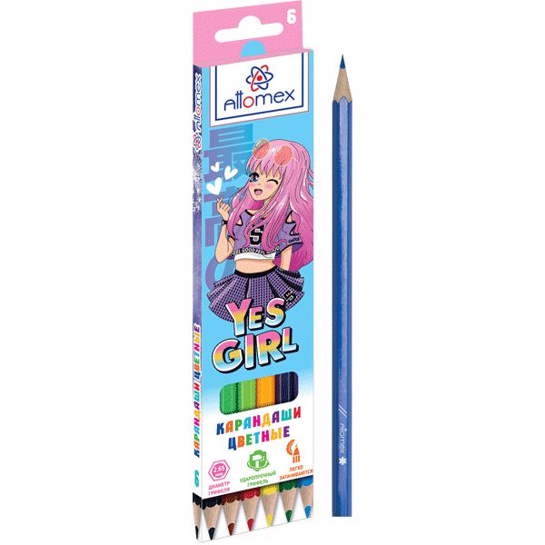 Карандаши цветные 'Attomex. Yes Girl' 06 цветов, М, диаметр грифеля 2,65 мм, 5021422