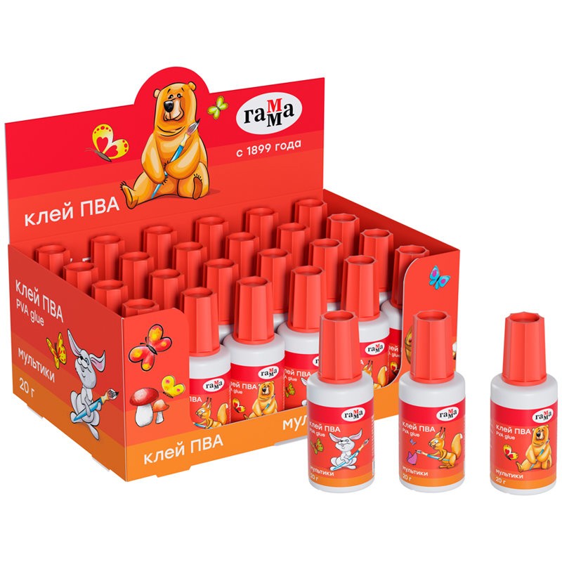 Клей ПВА с кисточкой Гамма 'Мультики', 20 грамм, 170620202