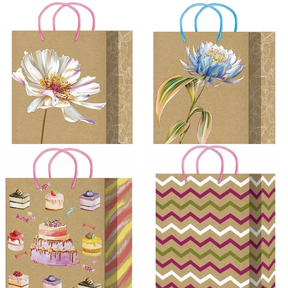 Пакет подарочный крафтовый , 220х310х100 , mix MLK, ML018;ML016;020;022