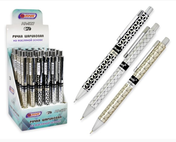 Ручка шариковая автоматическая 'ASMAR', 0,7 мм, серебряный рисунок, AR-527