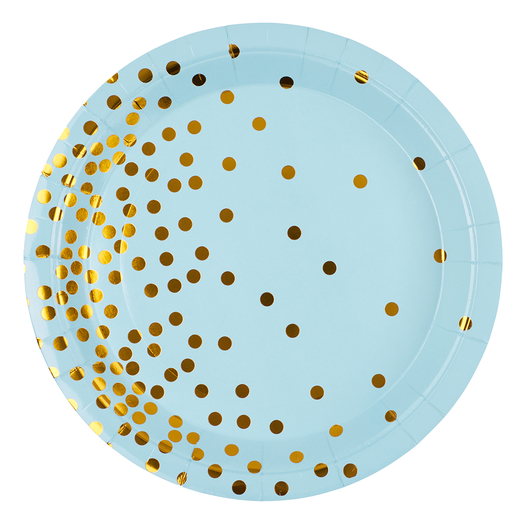 Тарелки (9'';23 см), Золотое конфетти, Голубой;Золото, Металлик, (6 шт;уп), 6231899