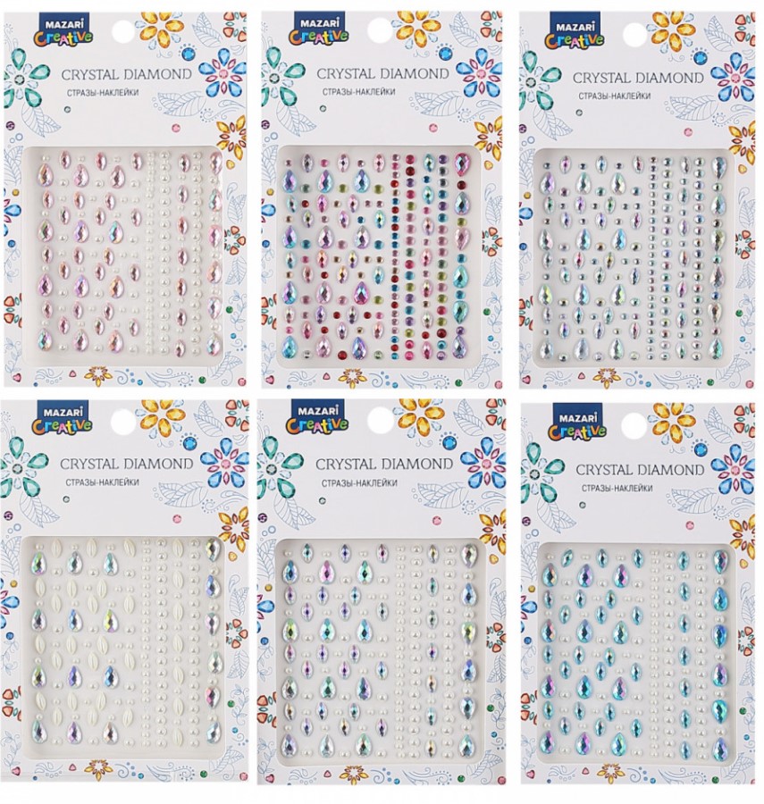 Наклейки-стразы акриловые АССОРТИ 6 дизайнов, М-8644