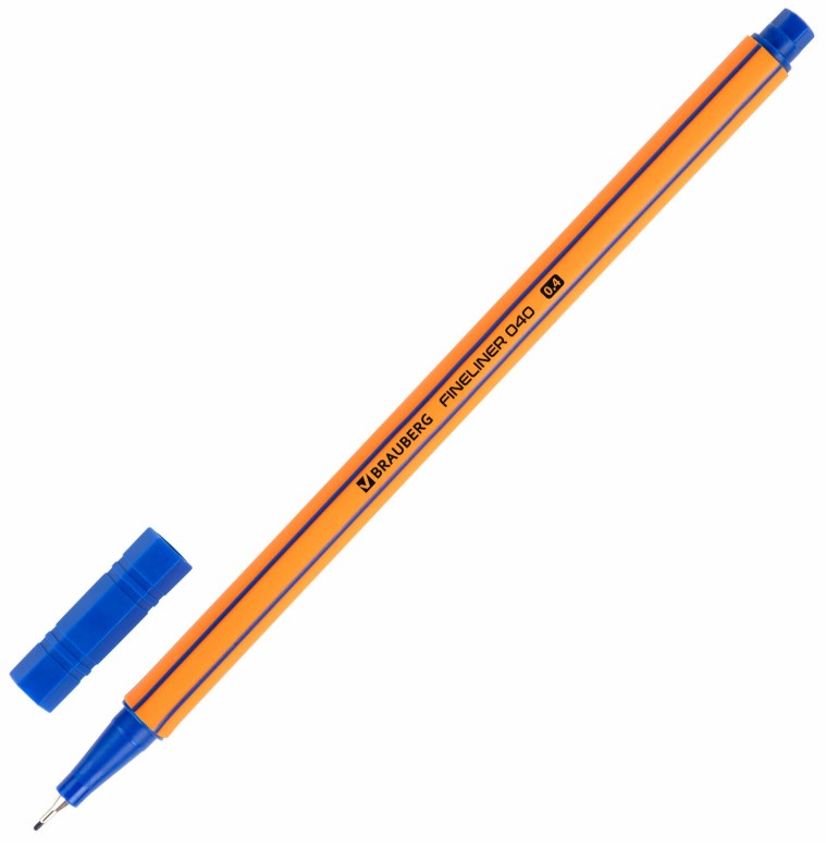 Ручка капиллярная (линер) СИНЯЯ, BRAUBERG 'FINE 040', шестигранная, линия письма 0,4 мм, 144140