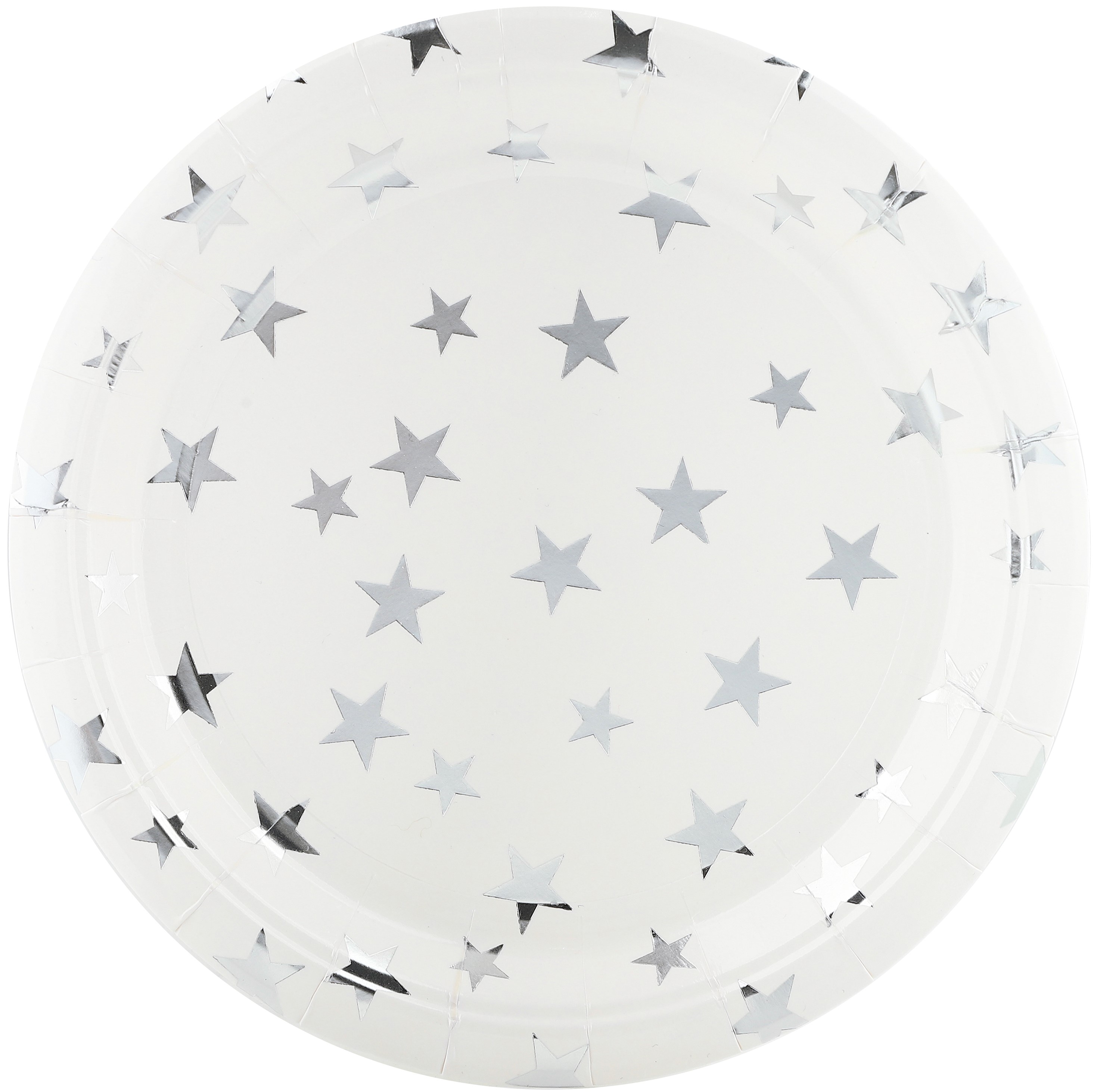 Тарелки (9'';23 см) Серебристые звезды, Белый;Серебро, Металлик, (6 шт;уп), 6231902