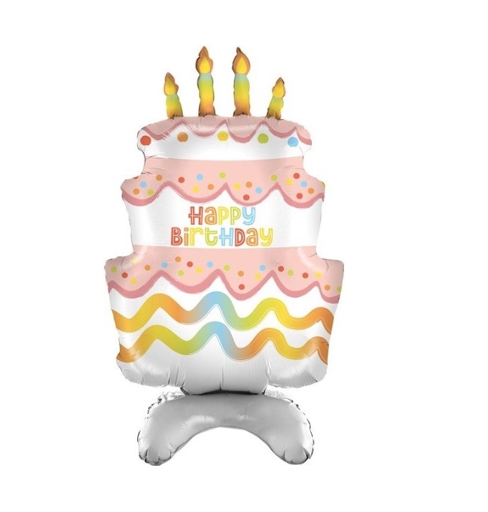 Шар 3D (38''/97 см) Фигура на подставке, Торт на День Рождения, 1 шт, 23171