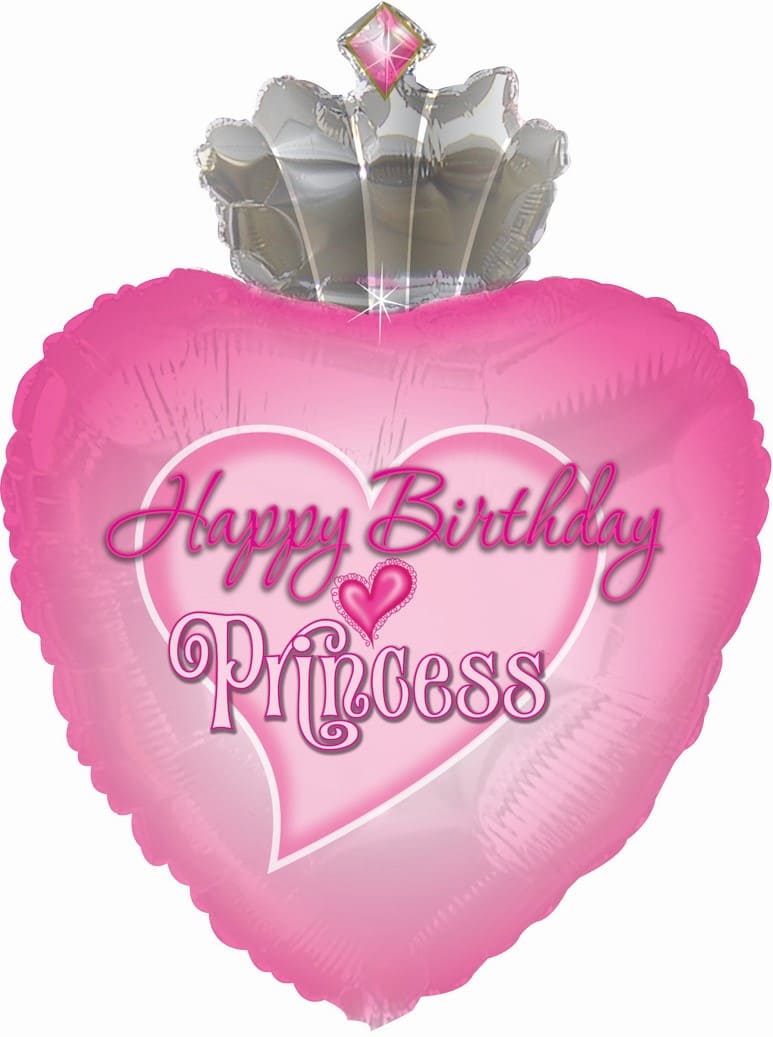 Шар фольга  (30'';76 см) Сердце, С Днем Рождения, Принцесса, Розовый, 434164