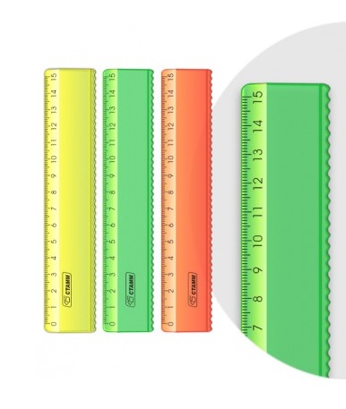 Линейка 15 см, 'СТАММ', пластиковая, с волнистым краем, прозрачная, неоновые цвета, ЛН174