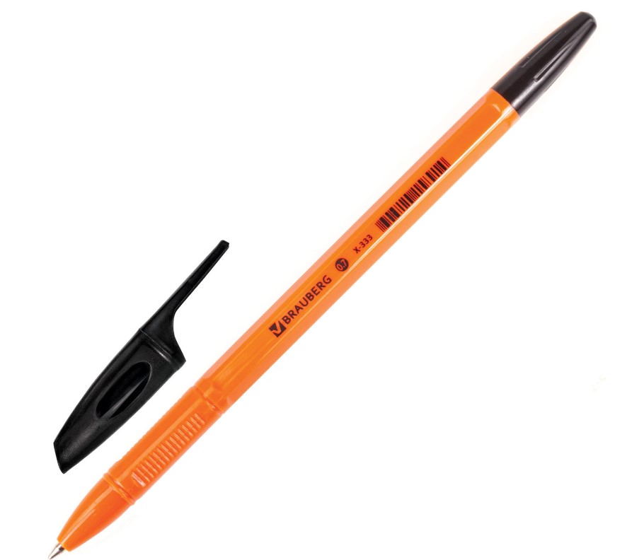 Ручка шариковая BRAUBERG 'X-333 Orange', ЧЕРНАЯ, корпус оранжевый, узел 0,7 мм, 0,35 мм, 142410