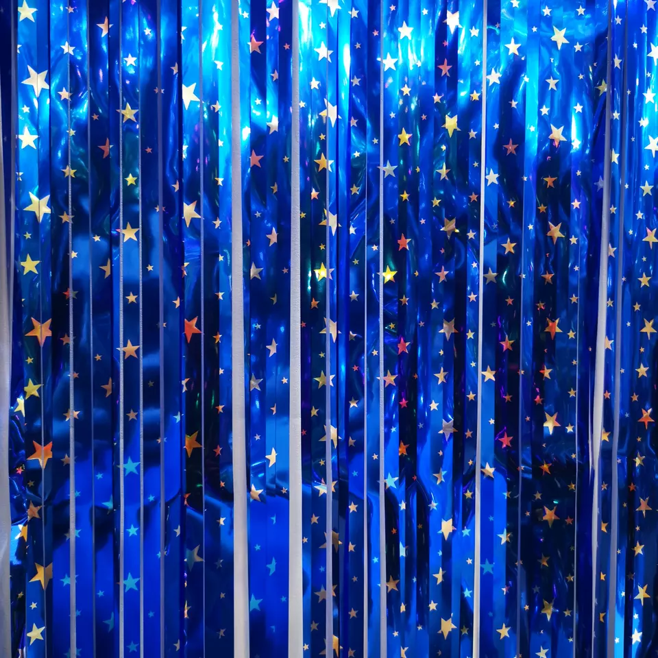 Занавес Дождик Звезды, Синий, Металлик 100х200 см, 1 шт., 6014400
