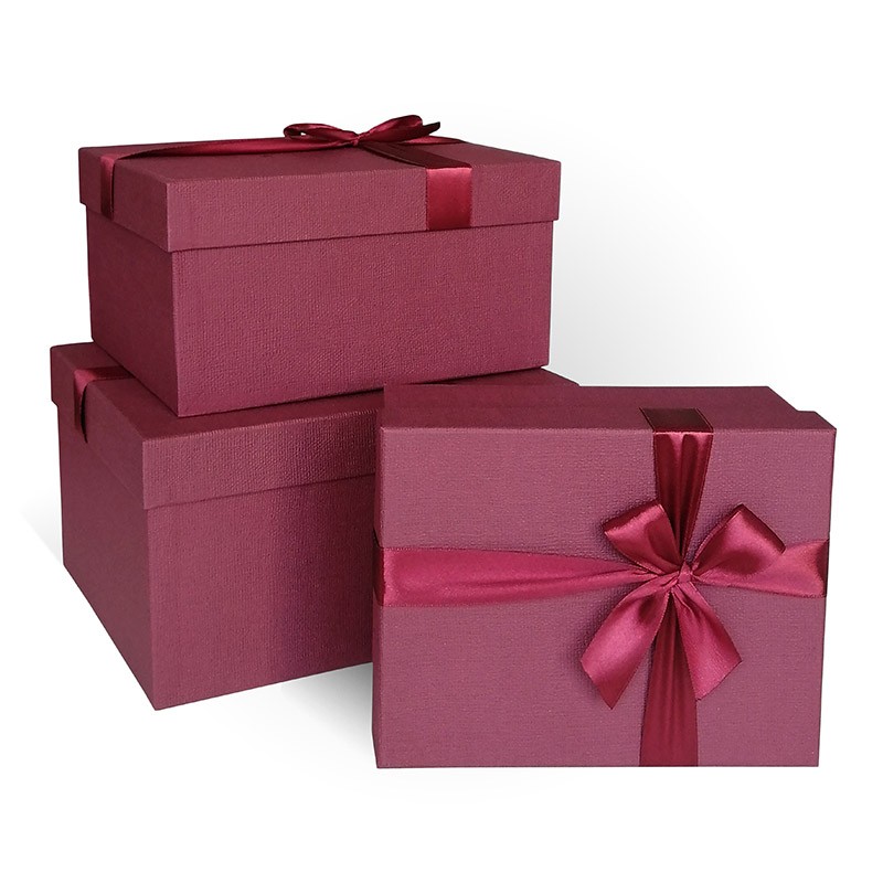 Коробка подарочная с бантом Рогожка 'Бордовый' 21х17х11 см.,прямоуг.(Серия3в1), 1283