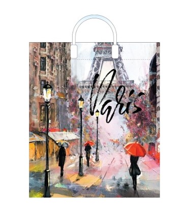 Пакет ПЭ с пластмассовыми ручками 38х45+3см (90) (Дождь в Париже), ПЛР51786