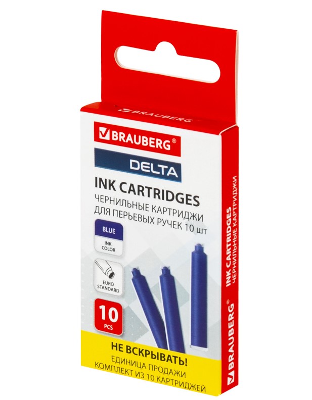 Картриджи чернильные BRAUBERG DELTA , (10 шт;уп), синий цвет, 143956