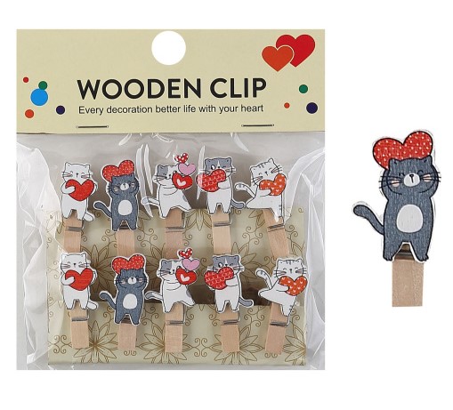 Прищепки декоративные деревянные CATS 10 шт, размер 3,5х0,7 см, ОПП-упаковка М-6942