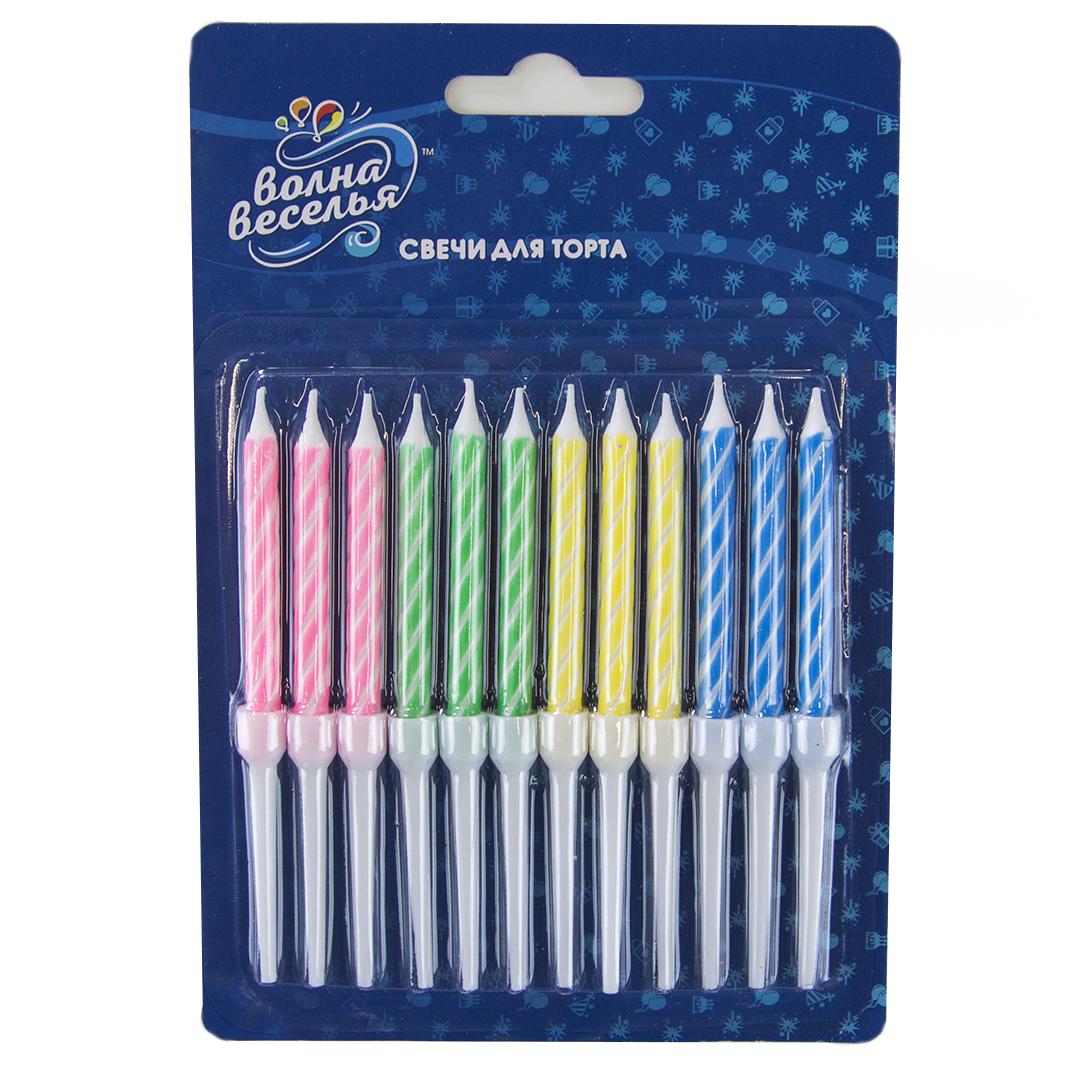 Свечи Спирали, Ассорти,  6 см, 12 шт с держат 132516