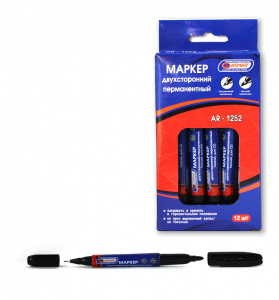 Маркер перманентный ASMAR , двухсторонний , тонкий , цвет черный, AR-1252