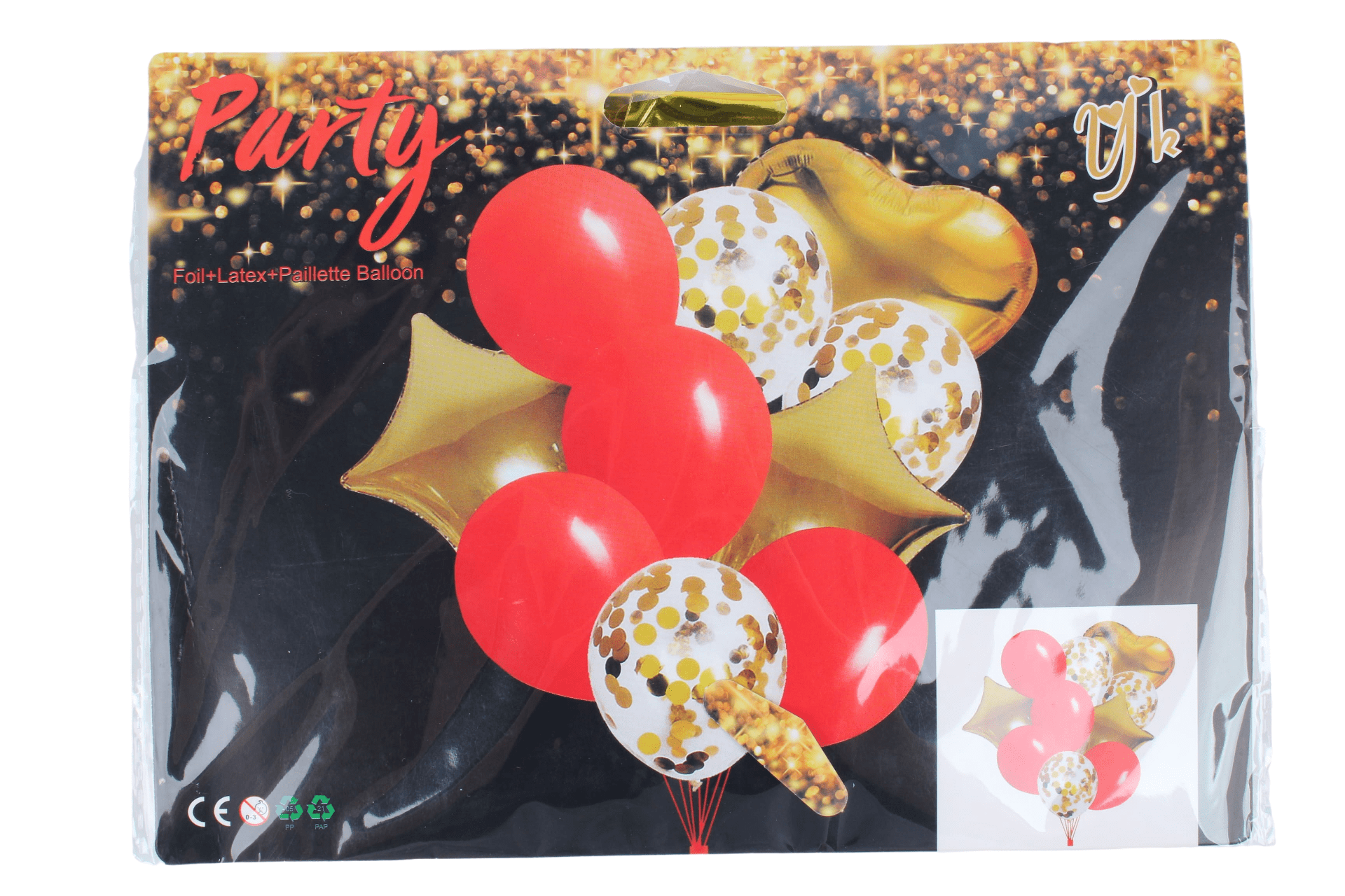 Набор шаров 'Красно-золотое, золотое  конфетти', 10 шт. в наборе (3 фольг.+ 7 латексных), 1113