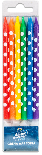 Свечи Белые точки , ассорти , 10 см , (12 шт;уп), 132478