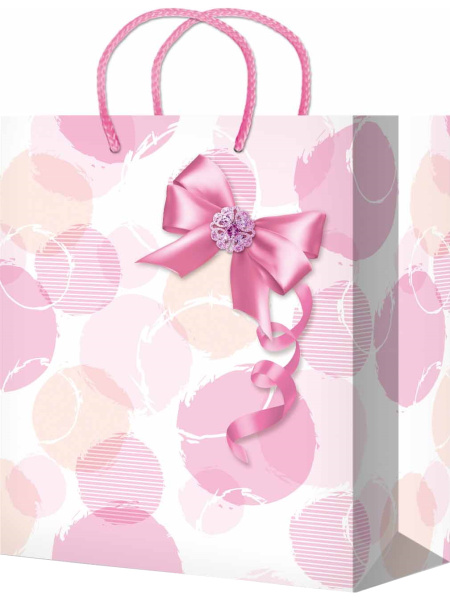 Пакет подарочный глянцевый 26,4х32,7х80см Нежно розовый бант, ППК-4454
