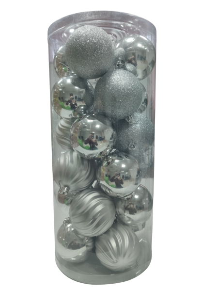 Набор новогодних шаров, (24 шт/уп), серебро, 8 см, 6163-6