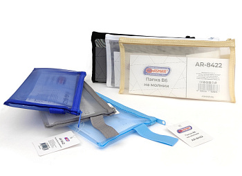 Папка B6 на молнии, 23х11,5 см, ассорти цвета, AR-8422