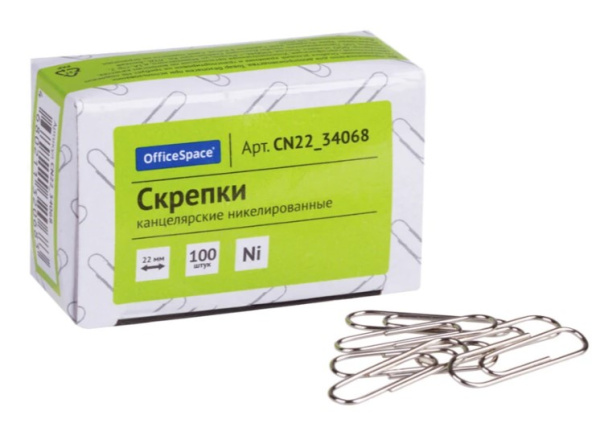 Скрепки 'OfficeSpace', 22 мм, оцинкованные, (100 шт;уп), CN22_34068