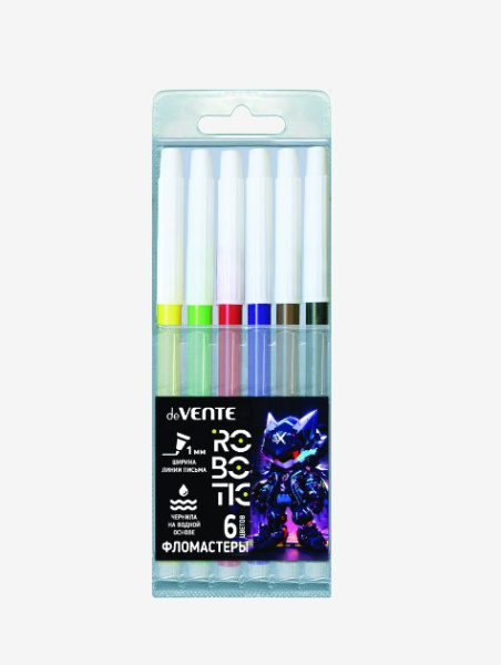 Фломастеры 'deVENTE. Robotic' 6 цветов с невентилируемым колпачком, в пластиковом блистере, 5080523