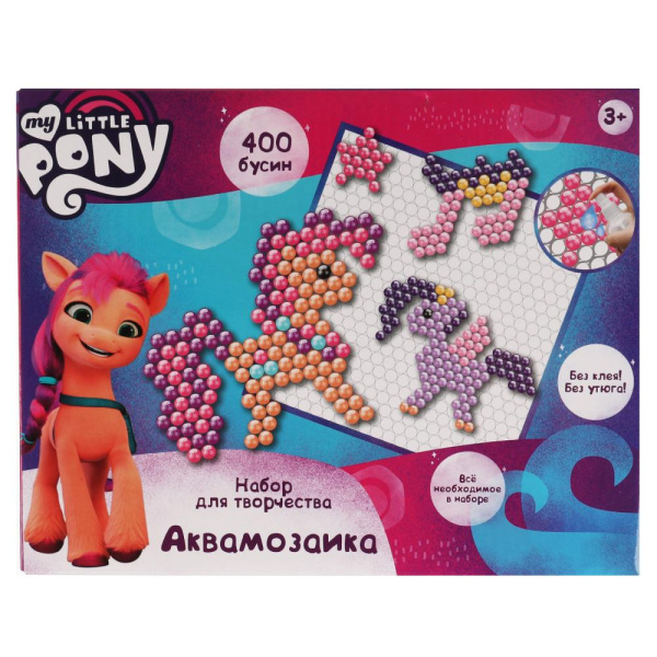 Набор д;детского тв-ва МОЙ МАЛЕНЬКИЙ ПОНИ аквамозаика 400 бусин МУЛЬТИ АРТ, AB400-MLP1