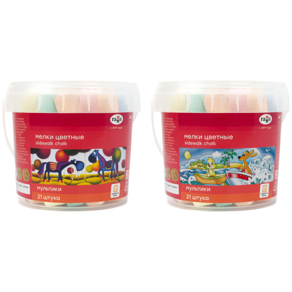 Мелки для асфальта Гамма 'Мультики', цветные, 21 шт, 7 цв, квадратные, пластиковое ведро, 1704195