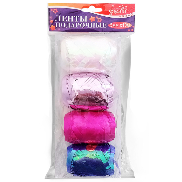 Лента упаковочная Fiesta 10мм.~5м. Микс 'Розовый', металл. (4 в 1), МЕТ-4