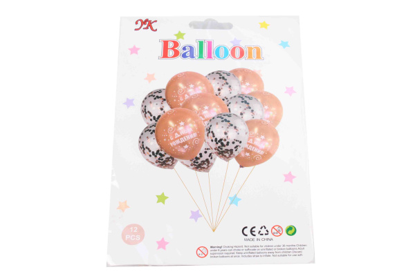 Набор шаров 'С днем рождения! Розовое золото, белый латекс и конфетти', 12 шт. в наборе, 965