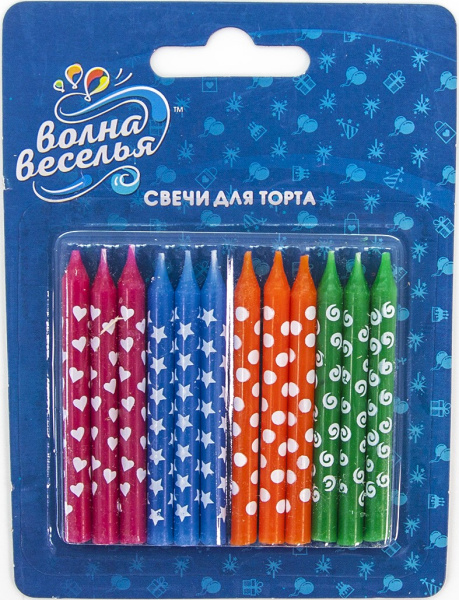 Свечи Яркие рисунки, ассорти, 6 см, (12 шт;уп), 132451