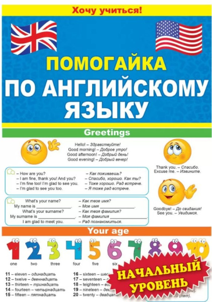 Буклет 'Помогайка по английскому языку', начальный уровень, 88.259