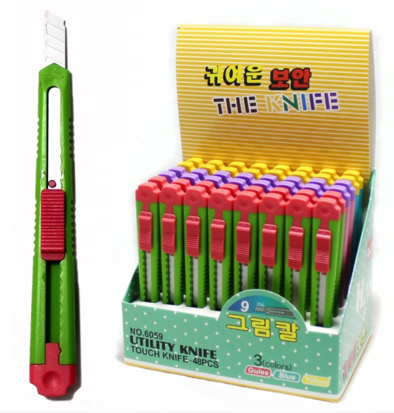 Нож канцелярский 9 мм, с фиксатором, С6058