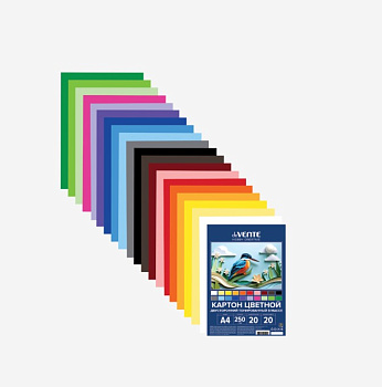Картон цветной тонированный двусторонний, А4, deVENTE.HOBBY CREATIVE, 250 г/м, 20 цв, 20 л, 8114530